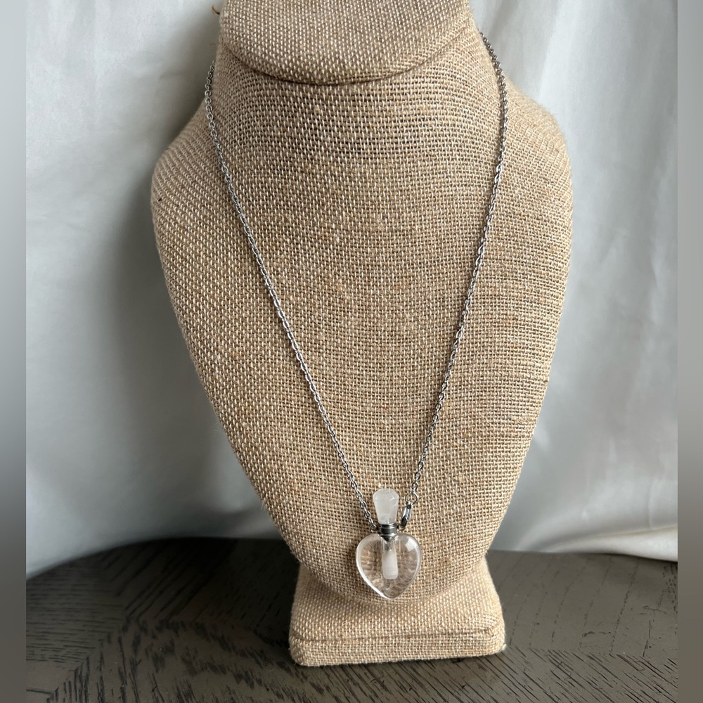 Clear quartz perfume bottle necklace 20’